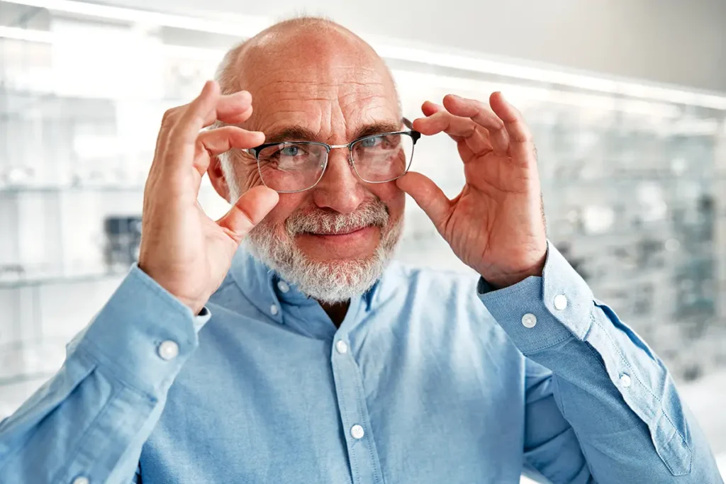 An older man with new glasses